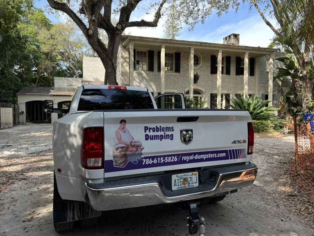 Royal Dumpsters dumpster at a home project in Coconut Grove, Miami, FL